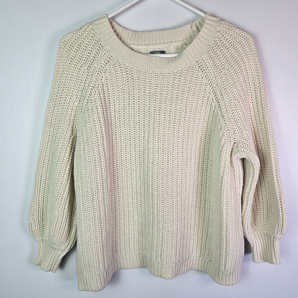 Aerie Chunky Knit Crew NeckRaglanLong Sleeve Pullover Sweater Cream Small Petite - Picture 1 of 11